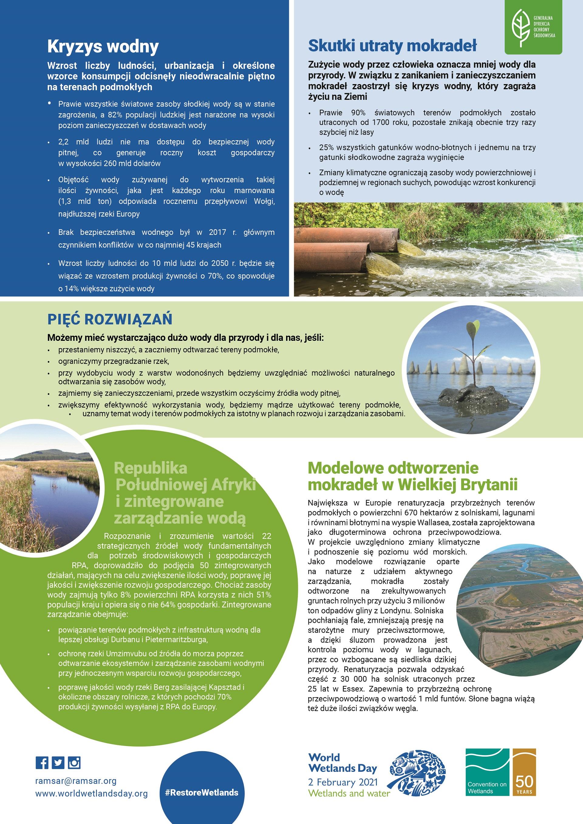 Zdjęcie przedstawia ulotkę "Mokradła i woda: fakty". Źrodło: Generalna Dyrekcja Ochrony Środowiska.